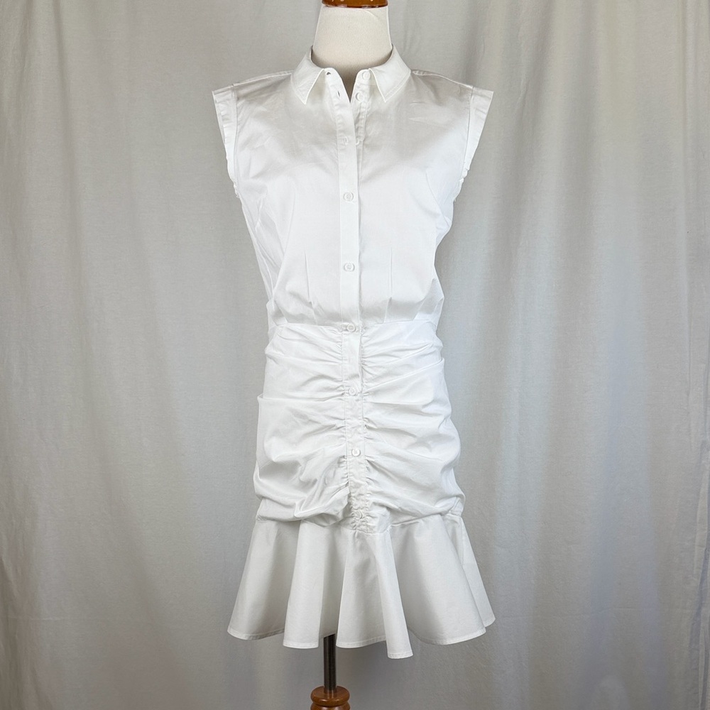 Veronica Beard Bell Ruched Button-Down Dress – Size 6 – White - Picture 4 of 12